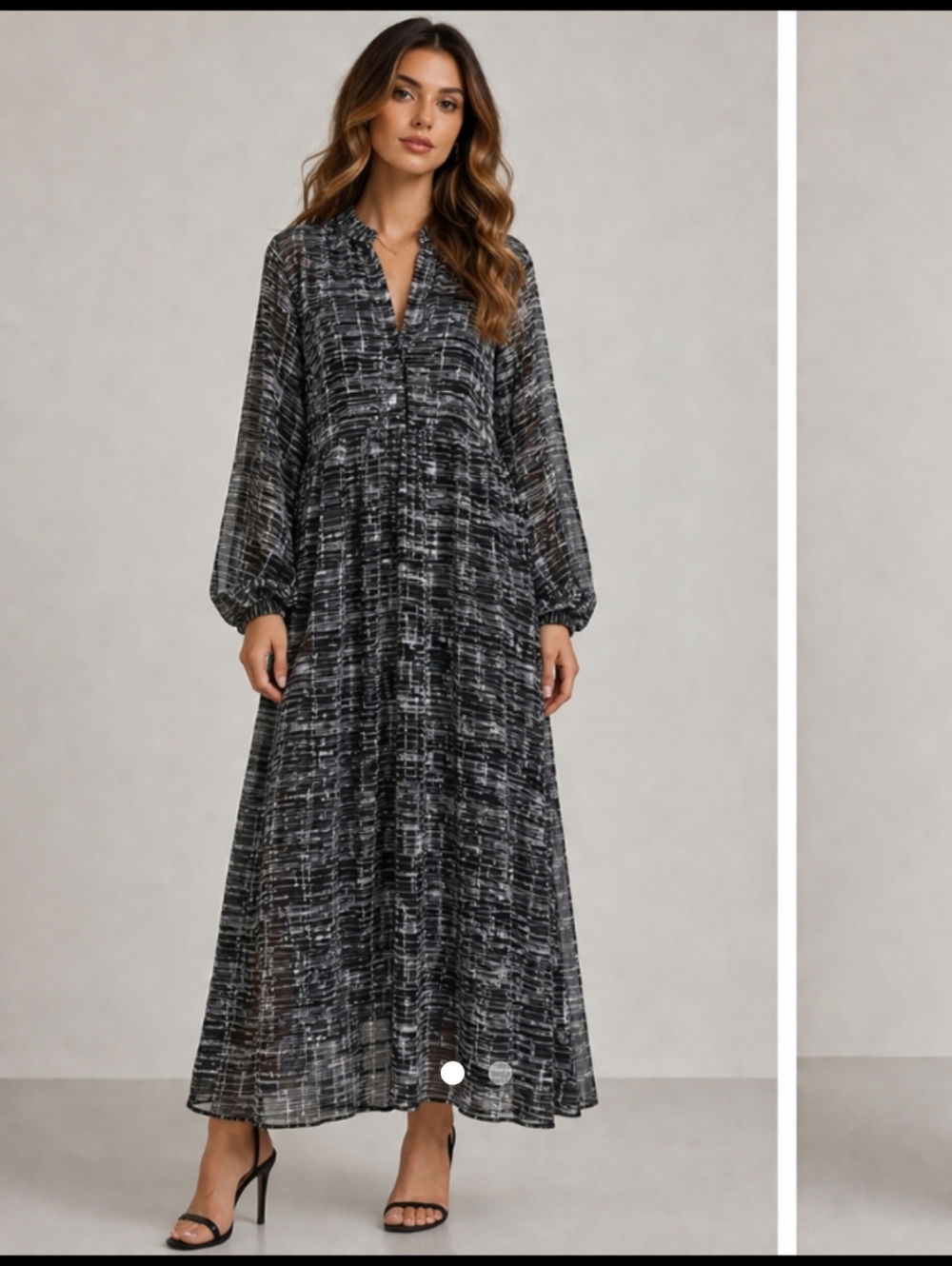 TERZI DUKKANI Elegant Black and White‎ Patterned Dress